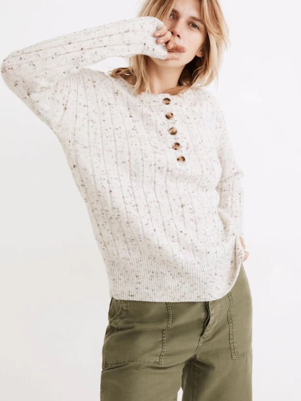 Madewell Donegal Bowden Henley Sweater in Coziest Yarn Wool Blend Size Large